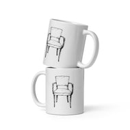 Mid Century Contemporary Upholstered Arm Chair White glossy mug