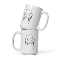 Mid Century Contemporary Upholstered Arm Chair White glossy mug